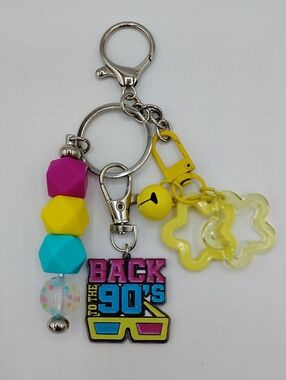 Handcrafted Back to the 90's Keychain & Bag Charm - Bright Yellow, Pink, Teal